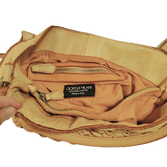GIORGIA MILANI Genuine Leather Made in Italy Woven 4 Pocket Shoulder Bag EUC - Picture 6 of 12